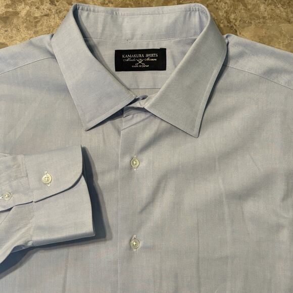 Kamakura Shirt Mens 2XL Blue Solid Cotton Blend Long Sleeve Button Made In Japan - Picture 1 of 13